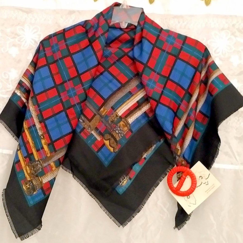NWT Multi-color Jewel-Tones Shawl/Scarf PLUS Scarf Clip!
